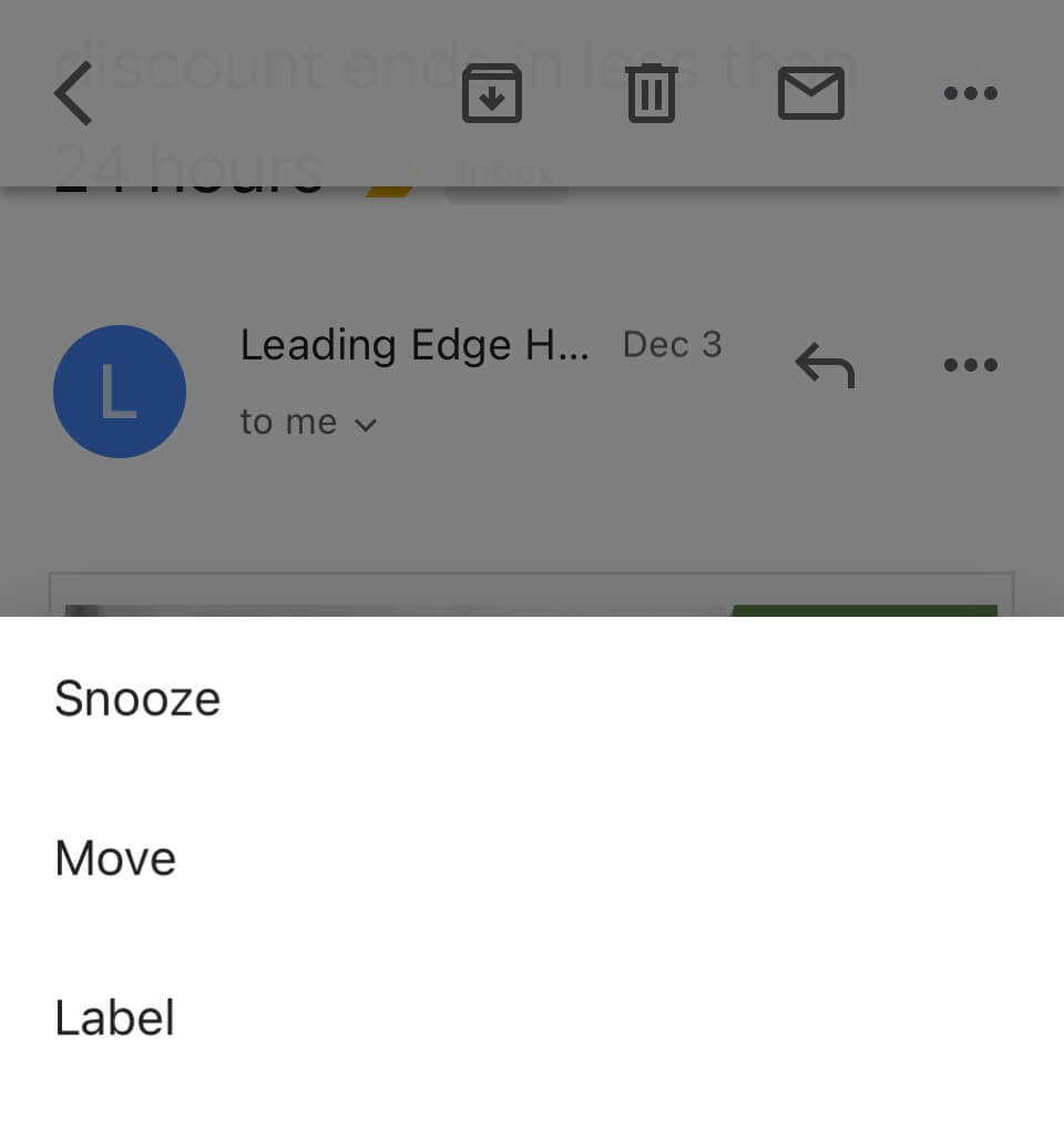 Screenshot of the Gmail App dropdown menu